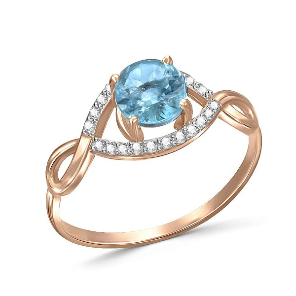 Кольцо из красного золота с топазом swiss и 22 фианитами