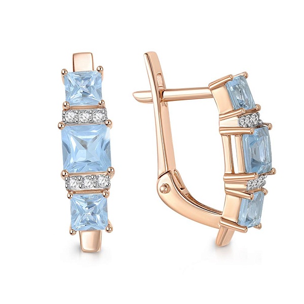 Серьги из красного золота с 6 топазами swiss и 12 фианитами