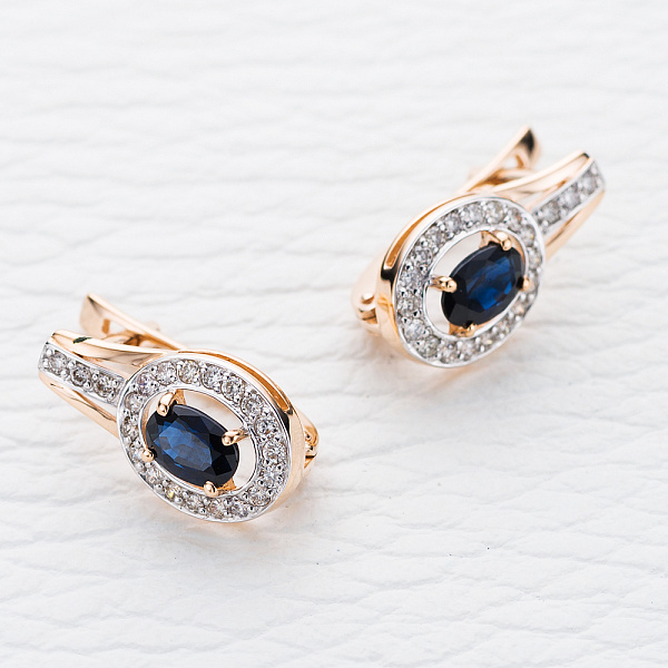 Серьги из красного золота с 2 сапфирами и 42 бриллиантами