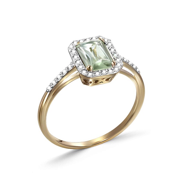 Кольцо из жёлтого золота с аметистом и 32 фианитами