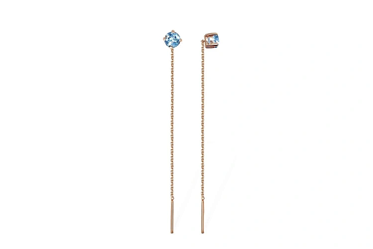 Серьги-продёвки из красного золота с 2 топазами swiss
