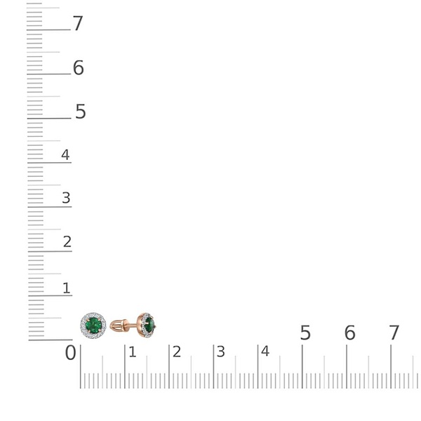 Серьги-пусеты из красного золота с 2 изумрудами и 24 бриллиантами