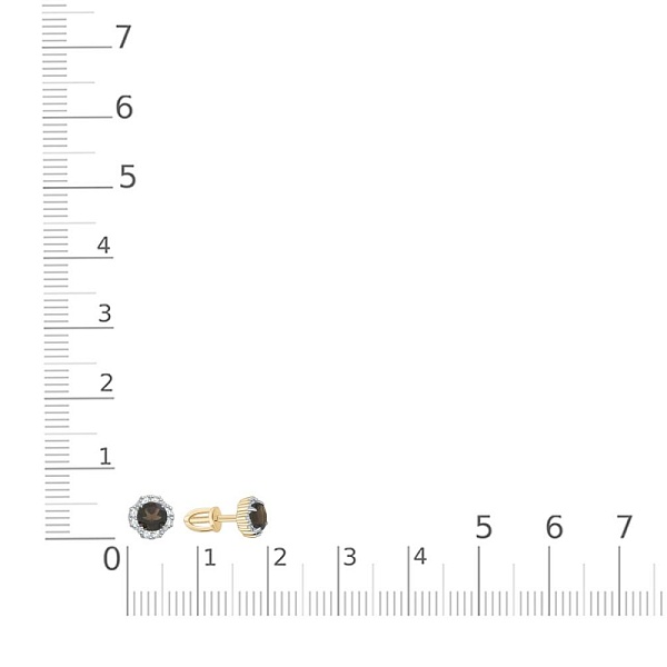 Серьги-пусеты из жёлтого золота с 2 раухтопазами и 16 фианитами