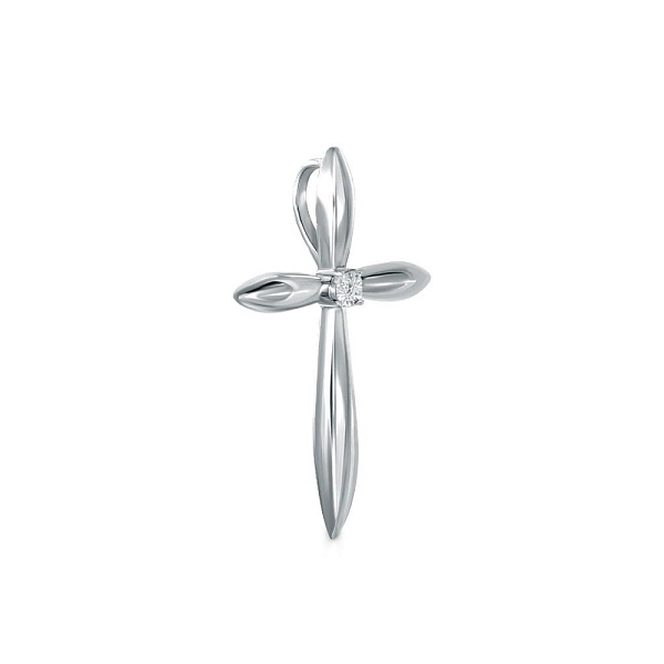 Крест из белого золота с бриллиантом