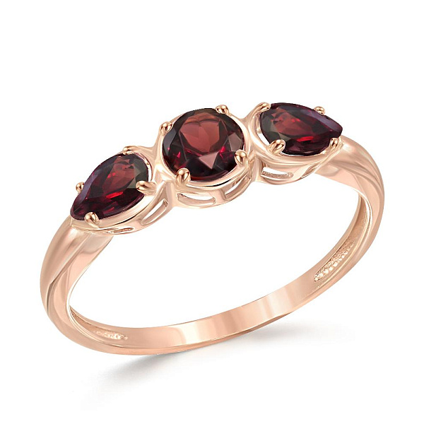 Кольцо из красного золота с 3 гранатами