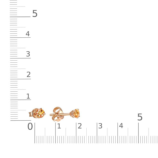 Серьги-пусеты из красного золота с 2 цитринами