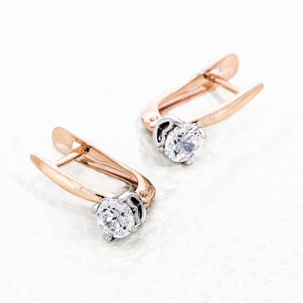 Серьги из красного золота с 2 кристаллами swarovski