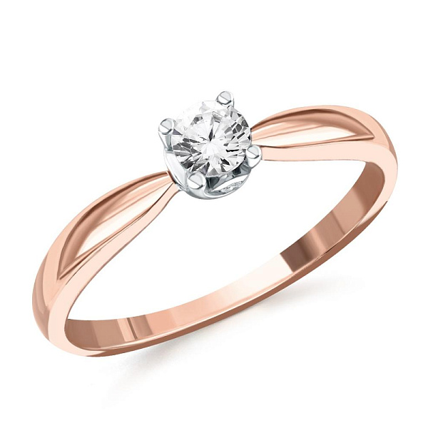 Кольцо из красного золота с 3 выращенными бриллиантами