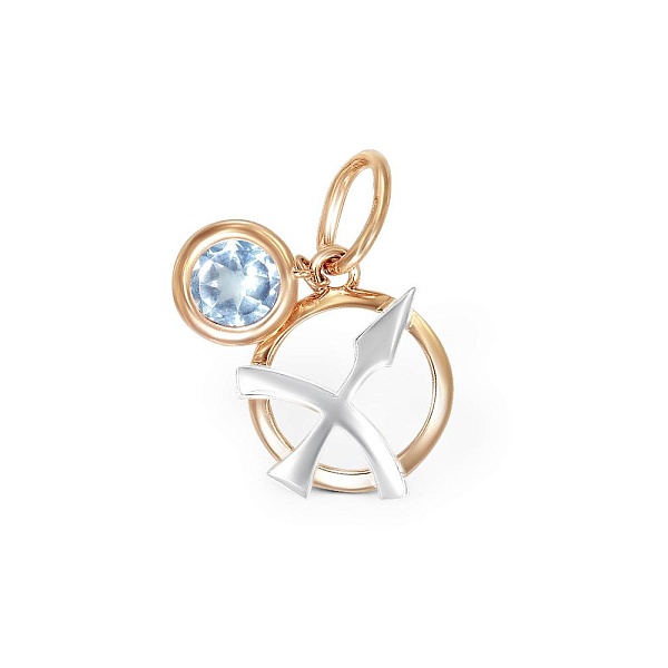 Подвеска Стрелец из красного золота с топазом sky