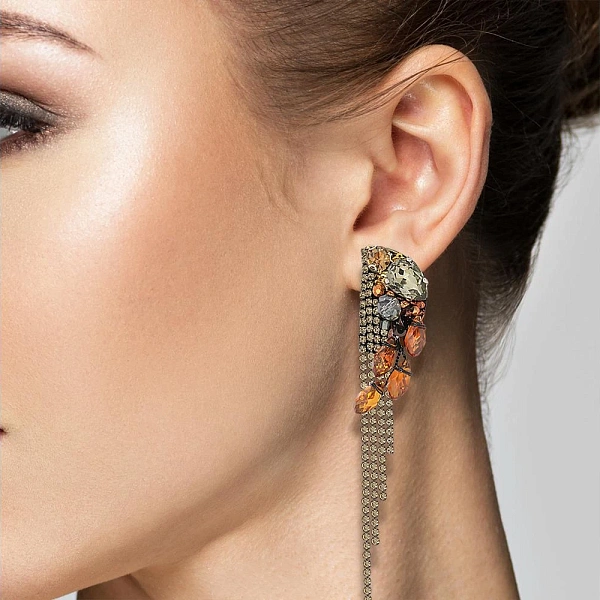 Бижутерные серьги Стразовые дорожки янтарный