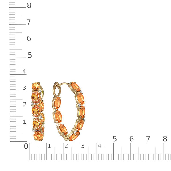 Серьги из жёлтого золота с 16 цитринами и 8 фианитами