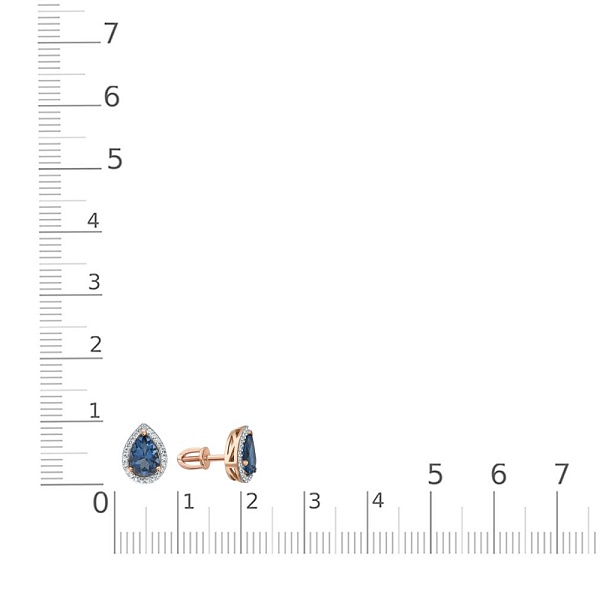 Серьги-пусеты из красного золота с 2 топазами лондон и 46 фианитами
