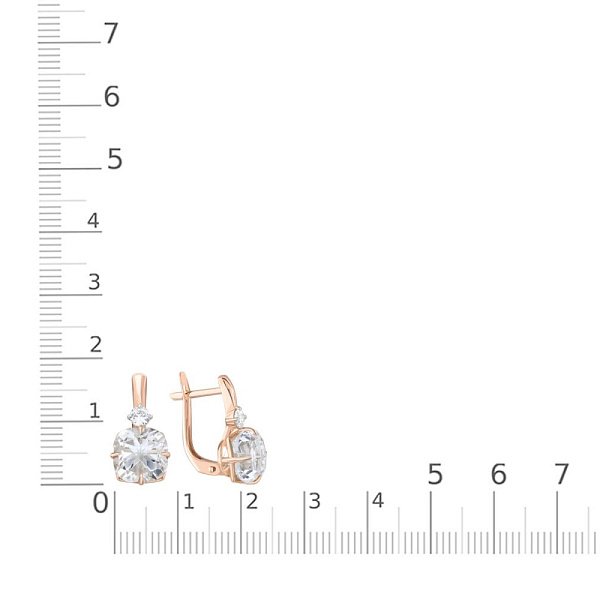 Серьги из красного золота с горным хрусталём и 2 фианитами