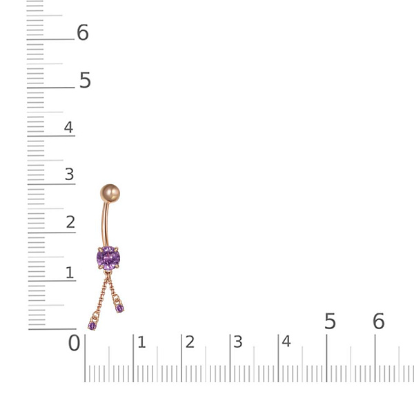 Пирсинг из красного золота с 3 аметистами