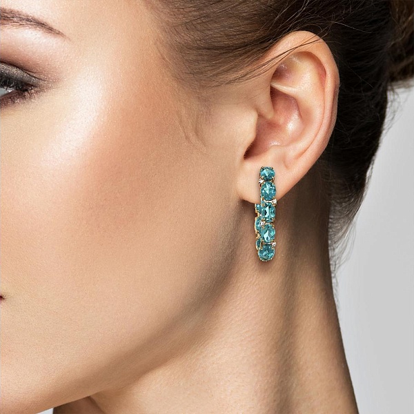 Серьги из жёлтого золота с 16 ситаллами и 8 фианитами