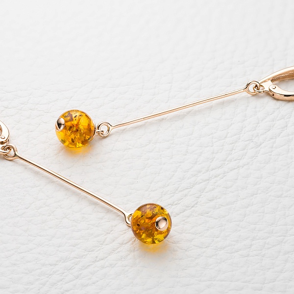 Серьги из красного золота с янтарём