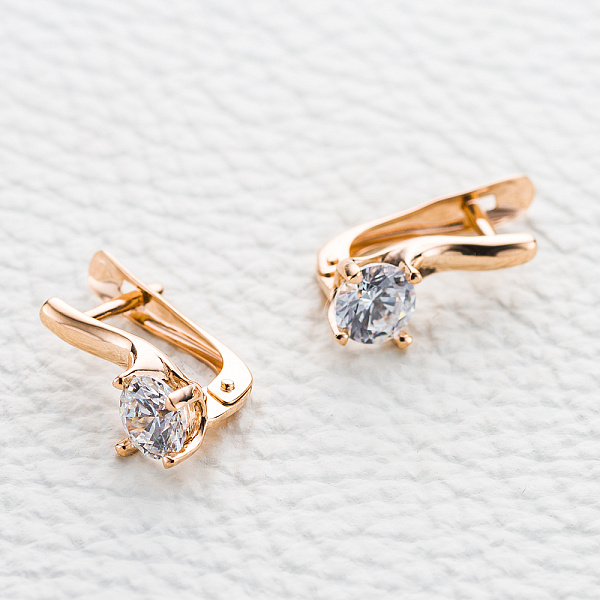 Серьги из красного золота с 2 кристаллами swarovski