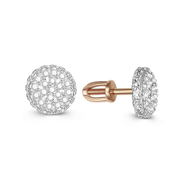 Серьги-пусеты из красного золота с 70 фианитами