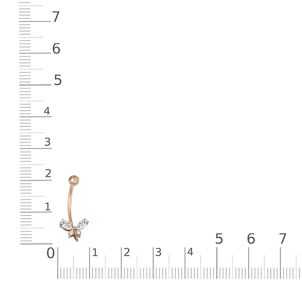 Пирсинг Бабочка из красного золота с 4 фианитами