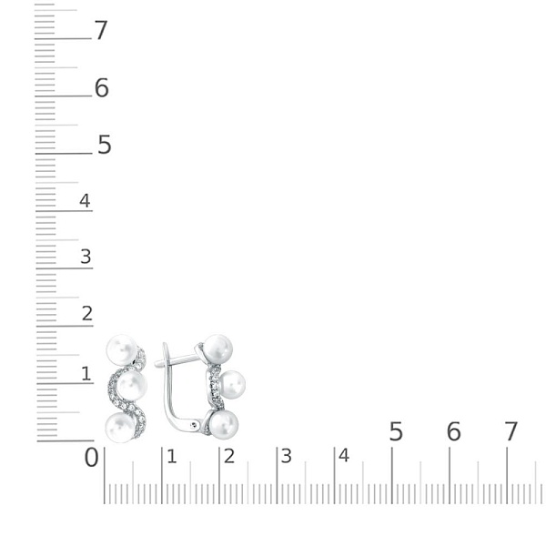 Серьги из белого золота с 6 жемчужинами и 40 фианитами