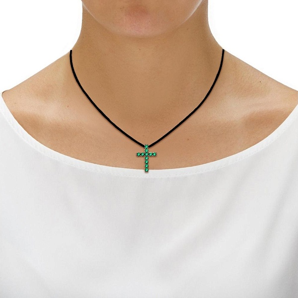 Колье Крест из красного золота с 11 изумрудами