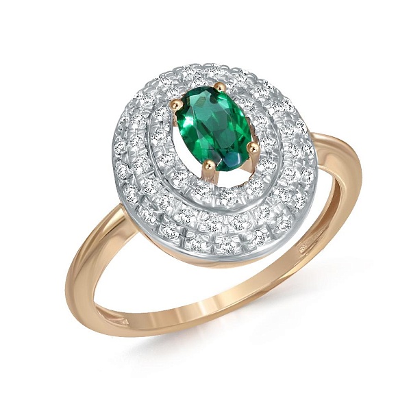 Кольцо из жёлтого золота с изумрудом и 55 бриллиантами