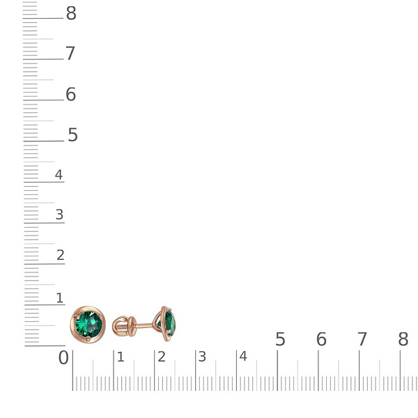 Серьги-пусеты из красного золота с 2 изумрудами