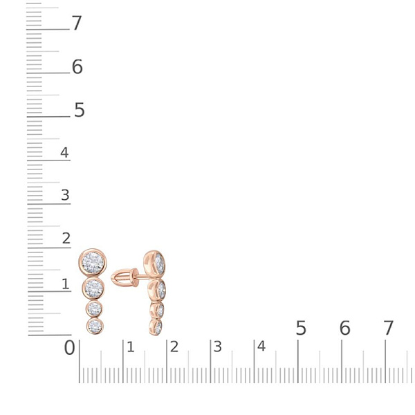Серьги-пусеты Дорожки из красного золота с 8 муассанитами