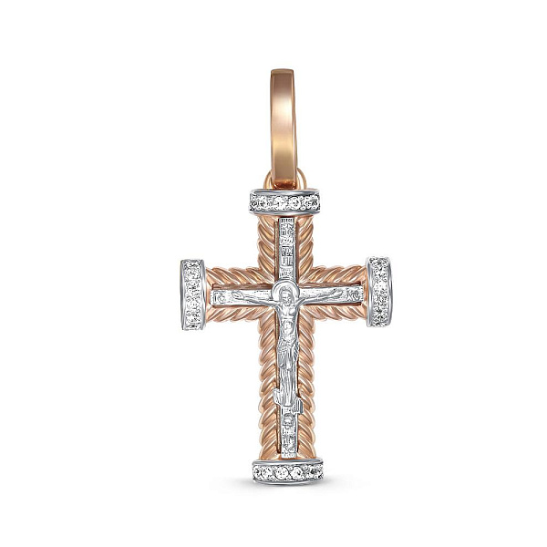 Крест из красного золота с 24 фианитами