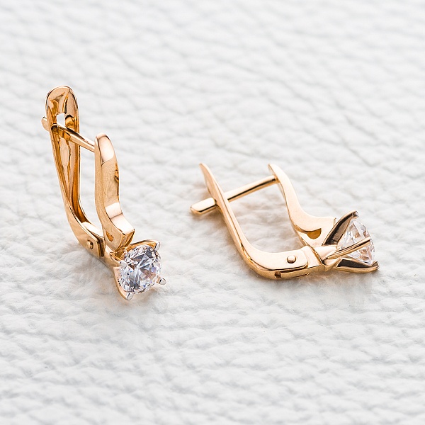 Серьги из красного золота с 2 кристаллами swarovski