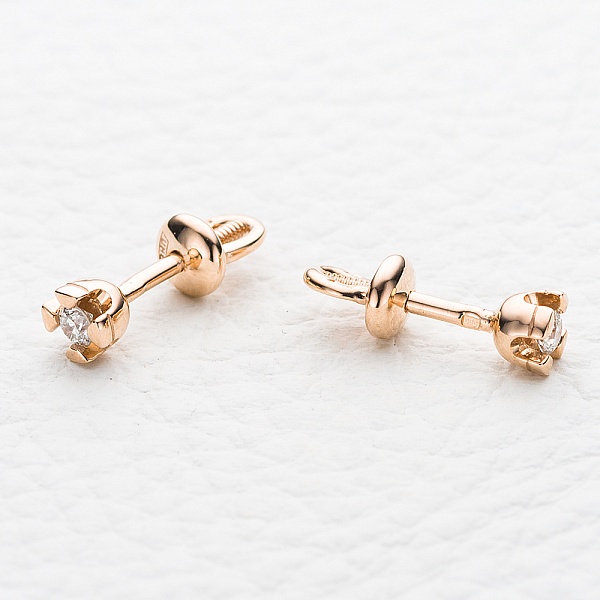 Серьги-пусеты из красного золота с 2 бриллиантами