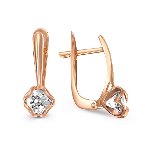 Серьги из красного золота с 2 кристаллами swarovski