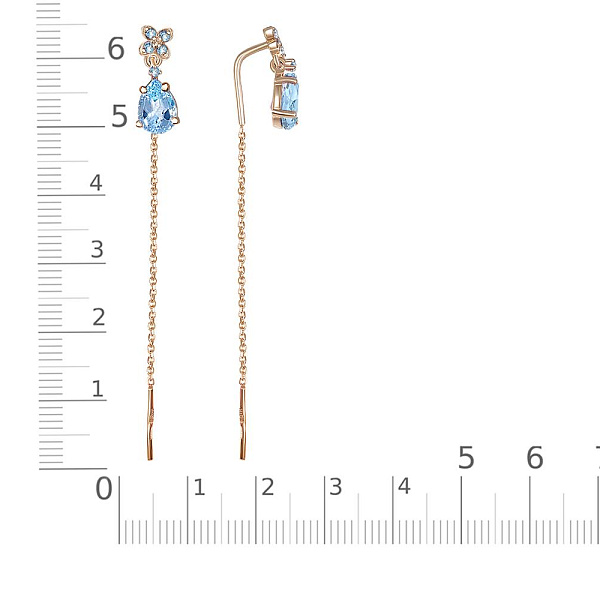 Серьги-продёвки Цветы из красного золота с 12 топазами swiss