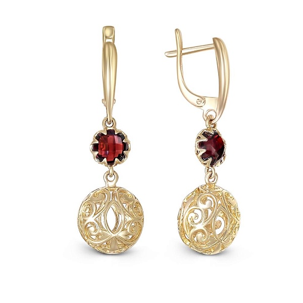 Серьги из жёлтого золота с 2 гранатами