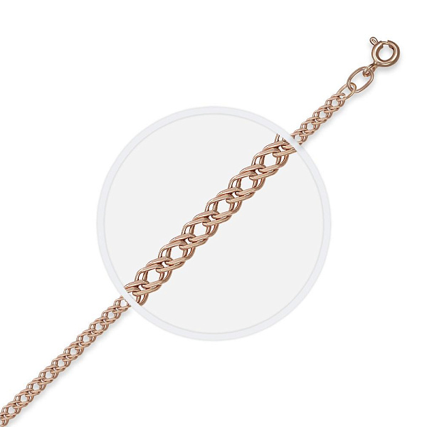 Браслет плетение двойной ромб ⌀ нити 0,40 мм  из красного золота без вставок