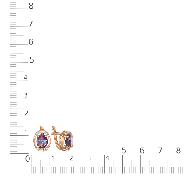 Серьги из красного золота с 2 александритами и 20 фианитами