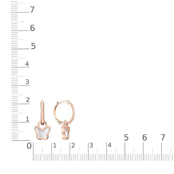 Серьги-трансформеры Бабочки из красного золота с перламутром