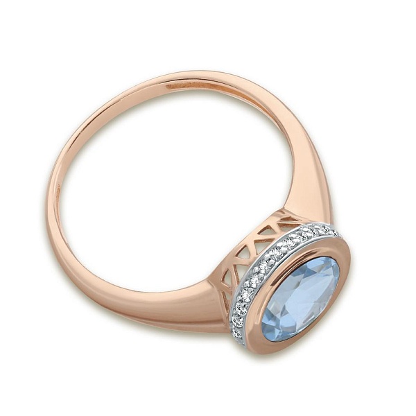 Кольцо из красного золота с топазом sky и 26 фианитами