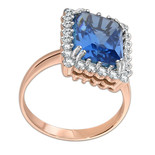 Кольцо из красного золота с наноситалом и 24 фианитами