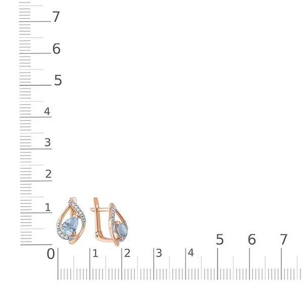 Серьги из красного золота с 2 топазами sky и 14 фианитами