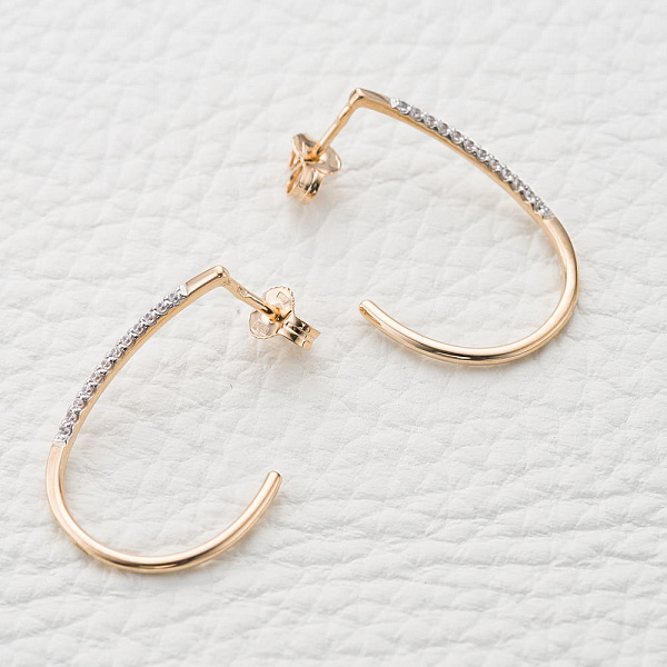 Серьги-пусеты Дорожки из красного золота с 24 фианитами