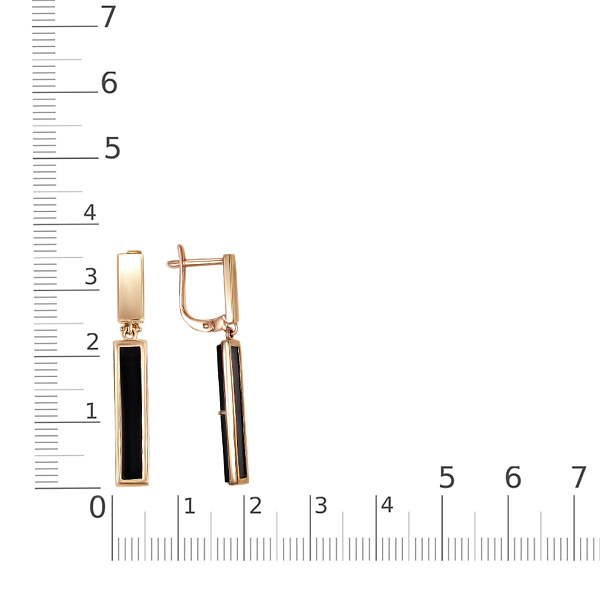 Серьги Прямоугольники из красного золота с 2 ониксами