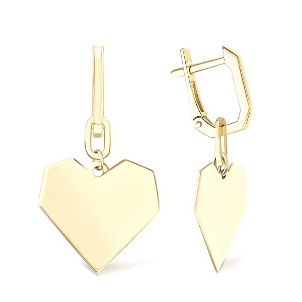 Серьги-трансформеры Сердца из жёлтого золота без вставок
