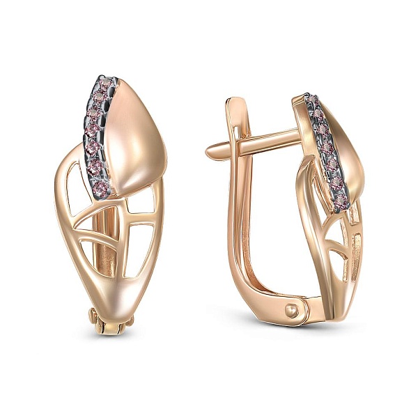 Серьги из красного золота с 14 фианитами