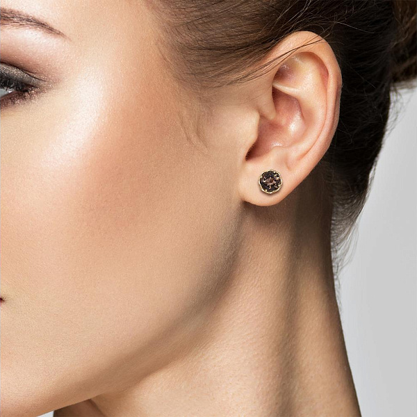 Серьги-пусеты из жёлтого золота с 2 раухтопазами