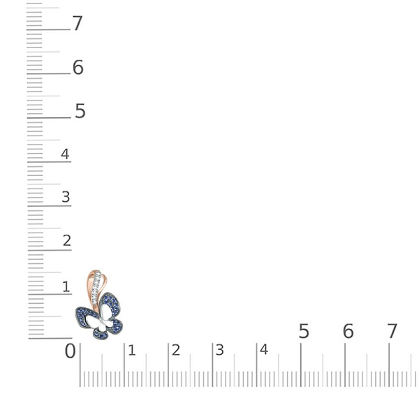Подвеска Бабочка из красного золота с 7 бриллиантами и 26 сапфирами