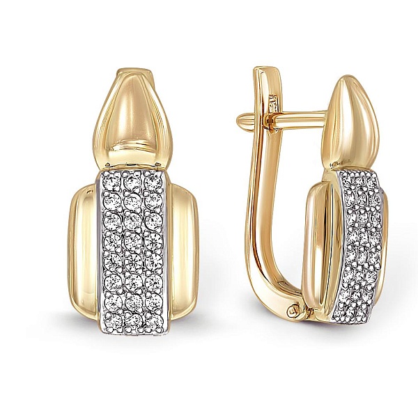 Серьги из жёлтого золота с 48 фианитами