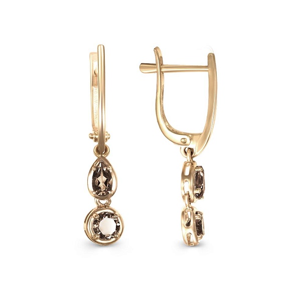 Серьги из жёлтого золота с 4 раухтопазами