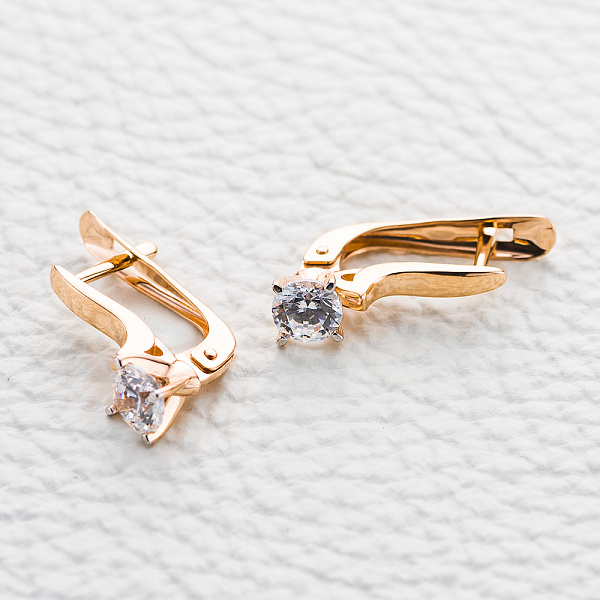 Серьги из красного золота с 2 кристаллами swarovski