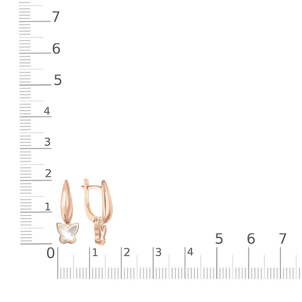Серьги Бабочки из красного золота с перламутром